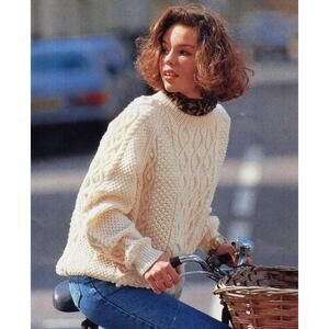 Vtg Madison Cable Stitch Fishermans Sweater Cream Acrylic Stockholm Style Chunky